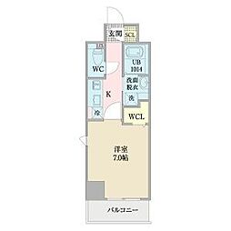 プレイズシード浅間町 2階1Kの間取り