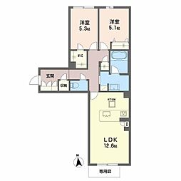 ヴェルメゾン須屋 1階2LDKの間取り