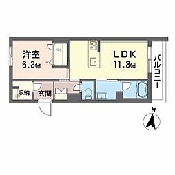 シャーメゾン壺川 2階1LDKの間取り