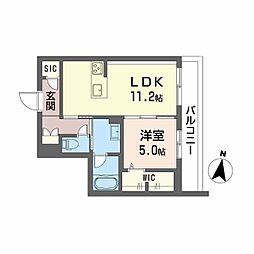 シャーメゾン壺川 2階1LDKの間取り