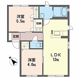 フォンターナ　Ａ棟 1階2LDKの間取り