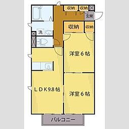 シャトル 2階2LDKの間取り