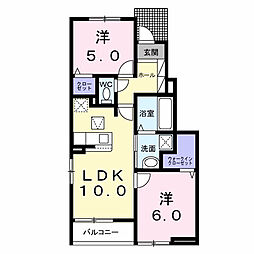 モルト・フェリーチェＢ 1階2LDKの間取り