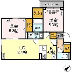 セレスティア江戸川III 2階2LDKの間取り
