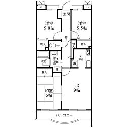 グリーンパーク樽井 1階3LDKの間取り