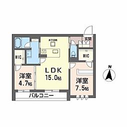 ＤＥＵＸリジエール 1階2LDKの間取り