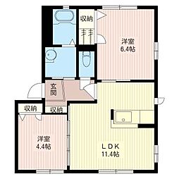 東武伊勢崎線 太田駅 徒歩34分の賃貸アパート 1階2LDKの間取り