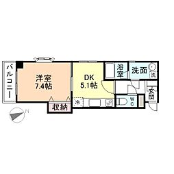 サンライズ五福公園 4階1DKの間取り