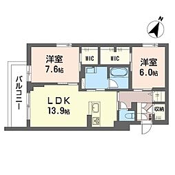埼玉高速鉄道 浦和美園駅 徒歩10分の賃貸マンション 2階2LDKの間取り