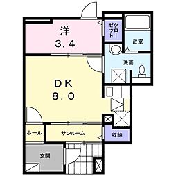 フロッグスリープ 1LDKの間取図画像