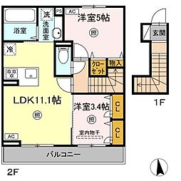 D-room monica 2階2LDKの間取り