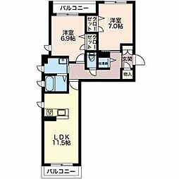 Ｍａｓｔ　Ｔｏｗｎ　Ｂｌｏｏｍ 2階2LDKの間取り