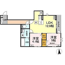 ＤーＲＯＯＭ荒井1丁目 1階2LDKの間取り