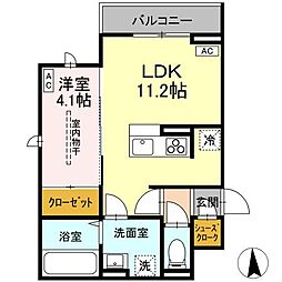 ＤーＲＯＯＭ荒井1丁目 2階1LDKの間取り