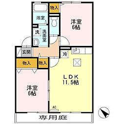 スカイコート大村（I） 1階2LDKの間取り
