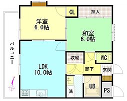 メゾンアルカディア 1階2LDKの間取り