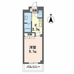 アセント西原 1階1Kの間取り