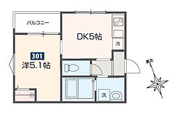 クオーレ小手指 301 3階1DKの間取り