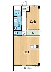 ヴィラヒルズ小山 2階1LDKの間取り