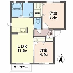 JR陸羽東線 塚目駅 徒歩20分の賃貸アパート 2階2LDKの間取り