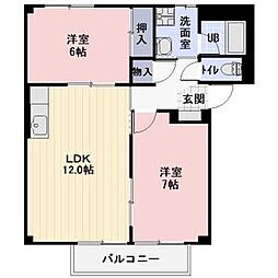 中丘ハイツA 2階2LDKの間取り