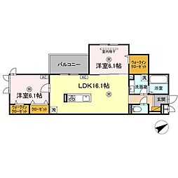 シスネス姫子 3階2LDKの間取り