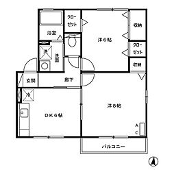 キャッスル　コンフォート　B棟 2階2DKの間取り