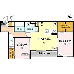 トゥールモンド曽我 2階2LDKの間取り