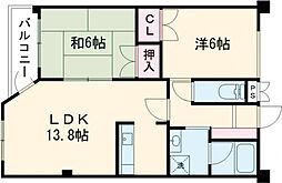 JR鹿児島本線 植木駅 徒歩36分の賃貸マンション 3階2LDKの間取り