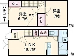 熊本電気鉄道 堀川駅 徒歩9分の賃貸アパート 1階2LDKの間取り