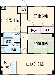 フォブールトロワやくりA 2階3LDKの間取り