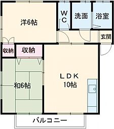 羽山レイク 1階2LDKの間取り