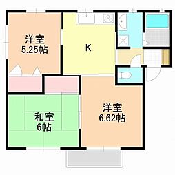 フレアレザン中林Ｅ 2階3Kの間取り