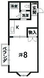 メゾンソレイ 1階1Kの間取り