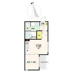GREEN ACE II(グリーンエースツー)(郡山七丁目B) 3階1DKの間取り