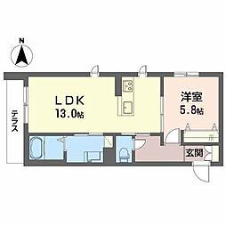 フォンテーヌ西紺屋 1階1LDKの間取り