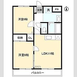 アーバン鈴木 1階2LDKの間取り