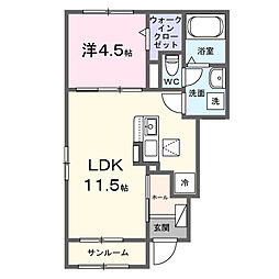 ラ・ヴィット 1階1LDKの間取り