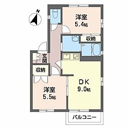 ウッディベル Ｄ 2階2DKの間取り