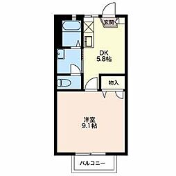メゾン・ド・ルミエール Ｂ 2階1DKの間取り