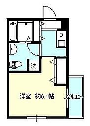 セレステ鶴瀬 1階1Kの間取り