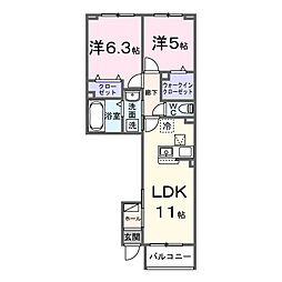 スロノス 1階2LDKの間取り
