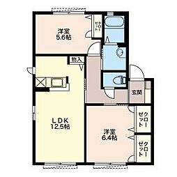 ピアコートA 1階2LDKの間取り