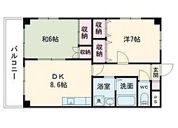 エターナル雅 2階2DKの間取り