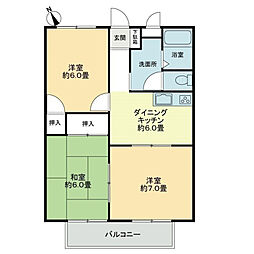 フォブール勅使Ａ 2階3DKの間取り