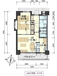 プラッツ木町 407 4階1LDKの間取り