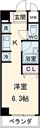シュプレーム堺 1Kの間取図画像