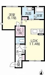 プロヌーブＷＥＳＴ 1階1LDKの間取り