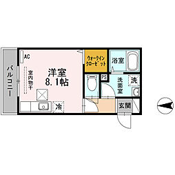 フェリーチェ西田 1階ワンルームの間取り
