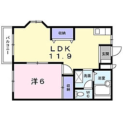 るーむ高松 1階1LDKの間取り